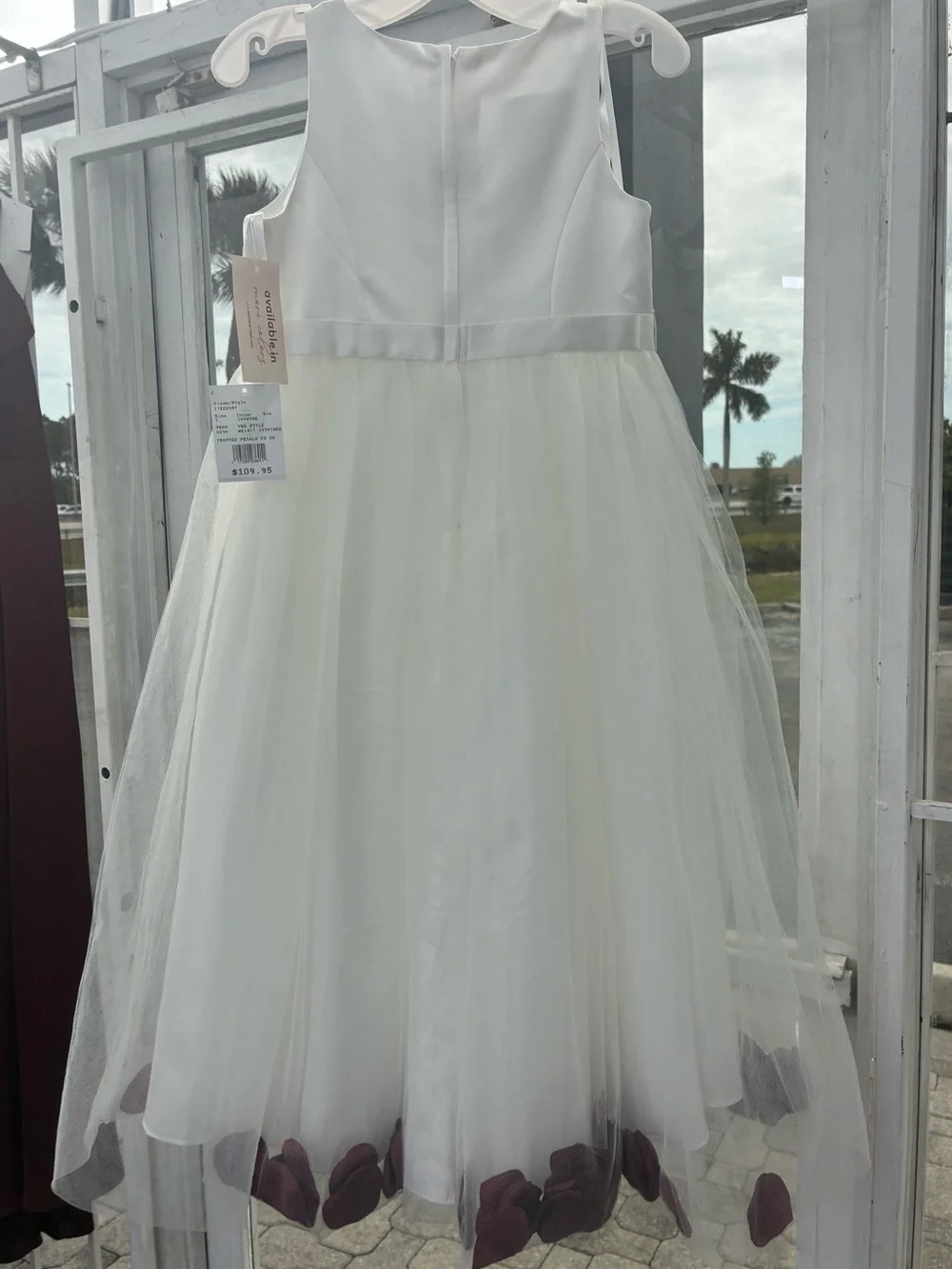 David's Bridal White Flower Girl Dress with Petal Accents - Picture 4 of 4